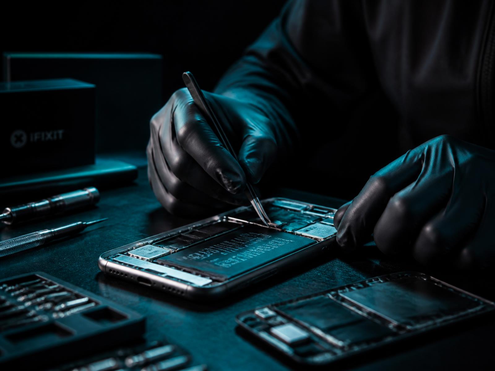 Technician replacing components inside a smartphone at the iTech STL workbench
